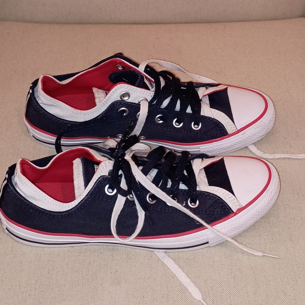 Converse Double All Star Blue Red White canvas Sneakers 10 - Picture 10 of 10